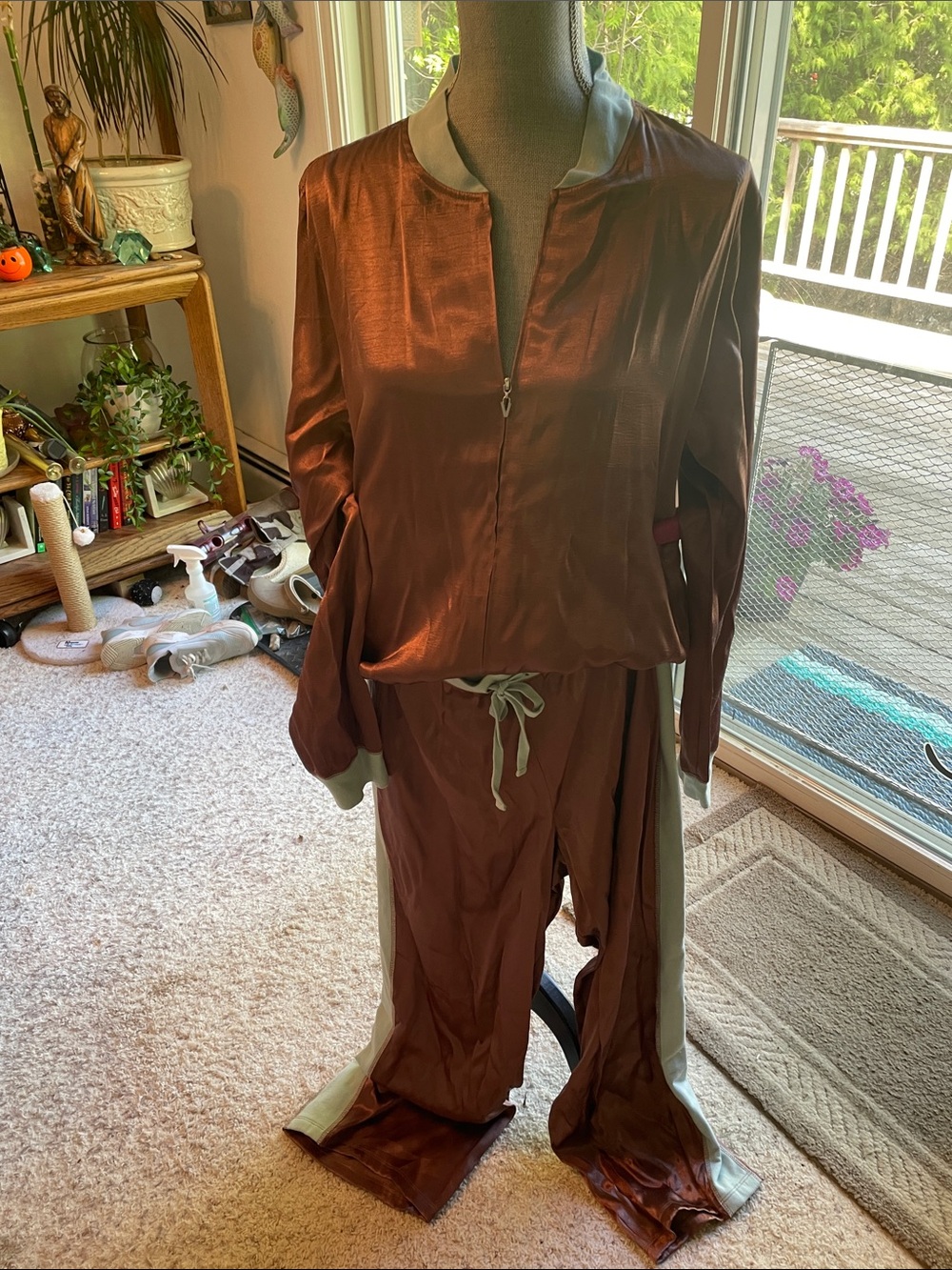 Women's Victoria Secrets Satin Two-Piece Lounge Set - Copper Brown